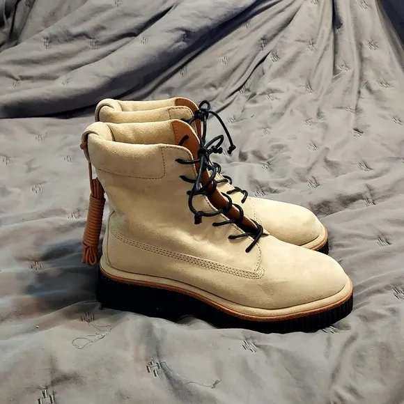 Rag &amp; Bone Women's Sloane Suede Combat Boots 8.5 38.5 Ecru NWOB
