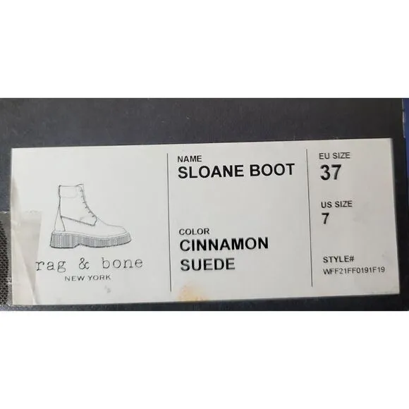 Rag &amp; Bone Sloane Combat Suede Boots Cinnamon Brown NIB Size Eu 37 US 7 NEW