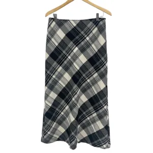 Ralph Lauren Black White Gray Plaid Long Lined Midi Skirt Womens Size 8