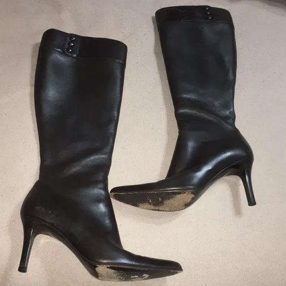 RALPH LAUREN COLLECTION MADE IN ITALY BROWN FINE LEATHER KNEE HI BOOTS S…