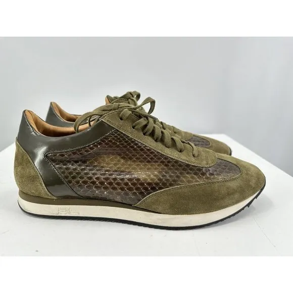 Ralph Lauren Green suede And Snakeskin Leather Sneakers Made In Italy 10.5-USA