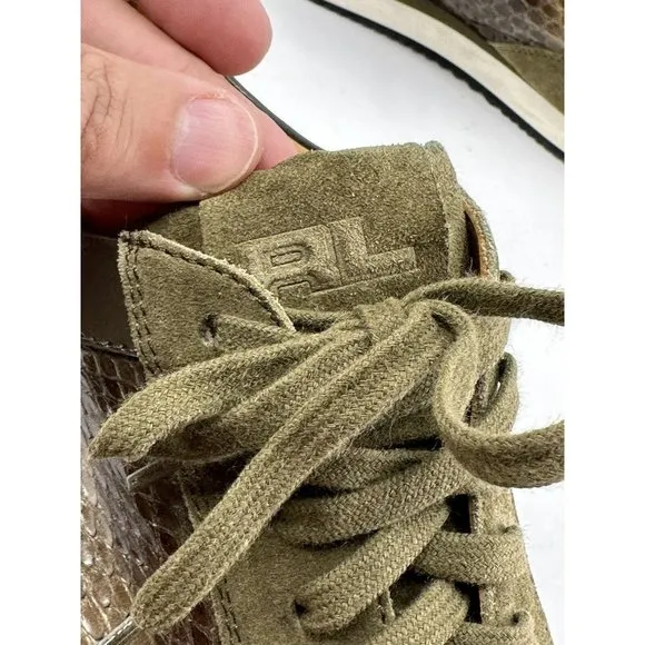 Ralph Lauren Green suede And Snakeskin Leather Sneakers Made In Italy 10.5-USA