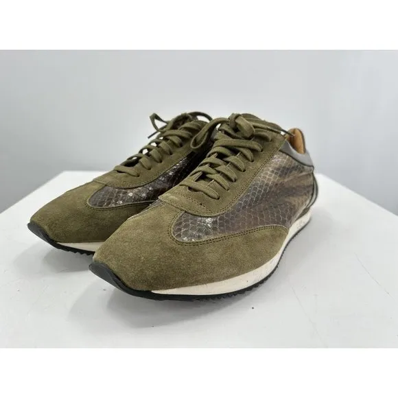 Ralph Lauren Green suede And Snakeskin Leather Sneakers Made In Italy 10.5-USA