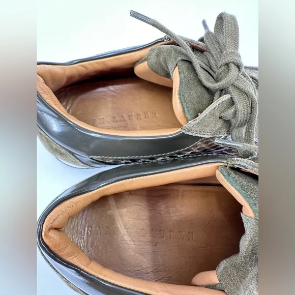 Ralph Lauren Green suede And Snakeskin Leather Sneakers Made In Italy 10.5-USA