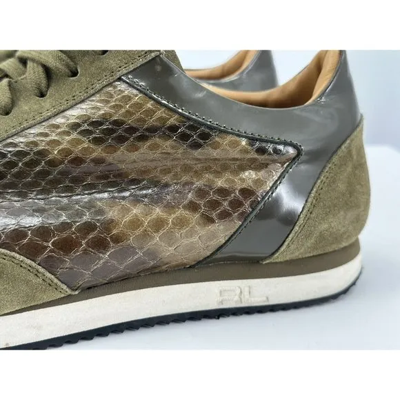 Ralph Lauren Green suede And Snakeskin Leather Sneakers Made In Italy 10.5-USA