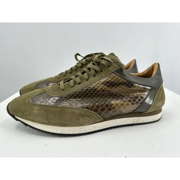 Ralph Lauren Green suede And Snakeskin Leather Sneakers Made In Italy 10.5-USA