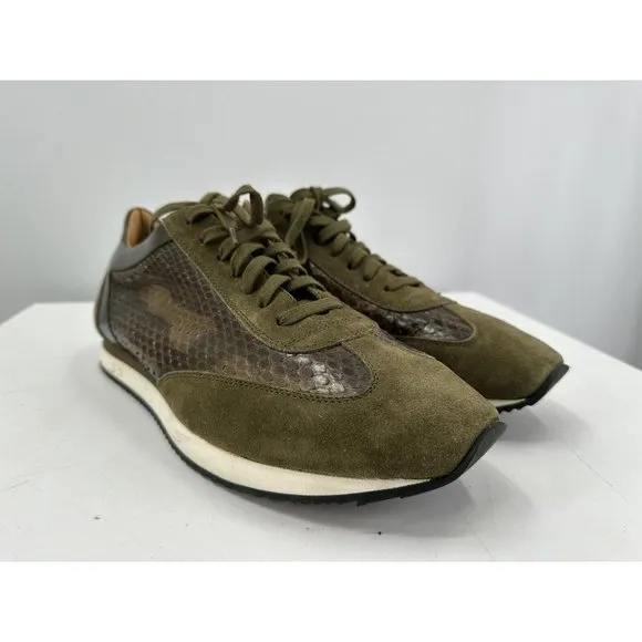 Ralph Lauren Green suede And Snakeskin Leather Sneakers Made In Italy 10.5-USA