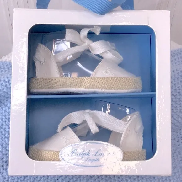 Ralph Lauren Layette White Eyelet Espadrille Shoes