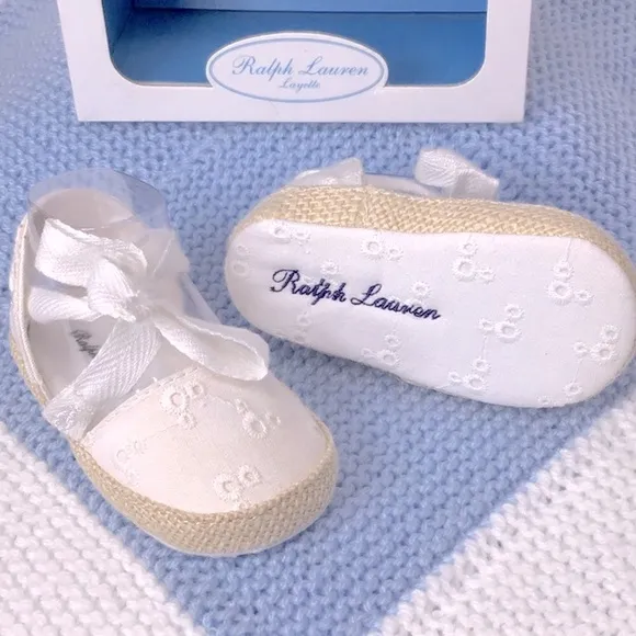 Ralph Lauren Layette White Eyelet Espadrille Shoes