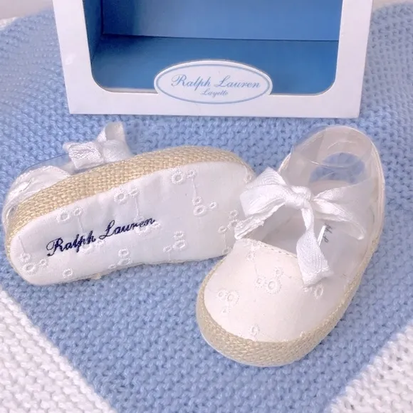 Ralph Lauren Layette White Eyelet Espadrille Shoes