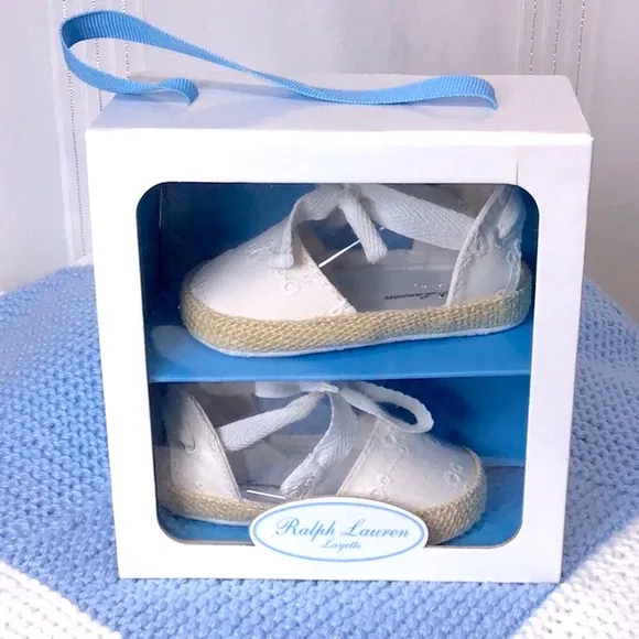 Ralph Lauren Layette White Eyelet Espadrille Shoes
