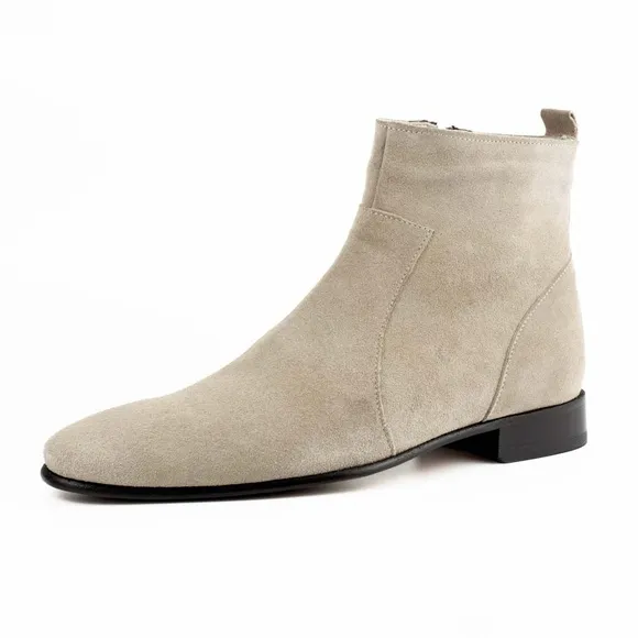 Raphael Beige Men's Chelsea Genuine Suede Leather Boots - Leather Sole