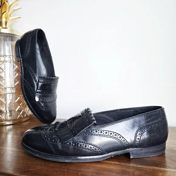 Rare Bostonian Leather Dress Shoes Mens 7 W Black Loafer Wingtip Loafer Brogue
