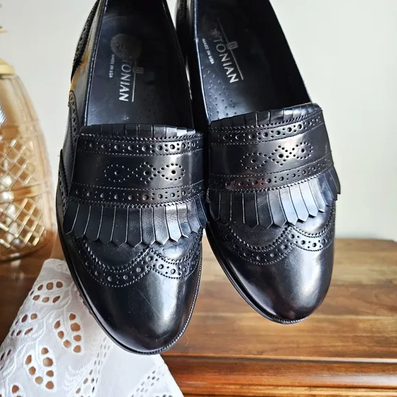 Rare Bostonian Leather Dress Shoes Mens 7 W Black Loafer Wingtip Loafer Brogue