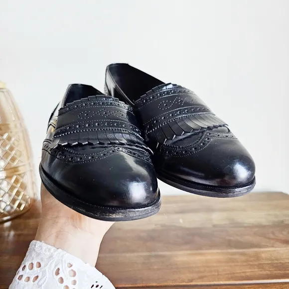 Rare Bostonian Leather Dress Shoes Mens 7 W Black Loafer Wingtip Loafer Brogue