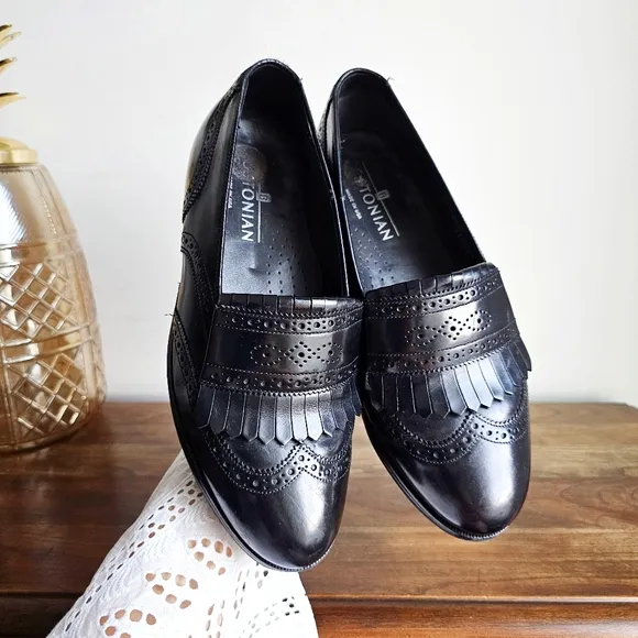 Rare Bostonian Leather Dress Shoes Mens 7 W Black Loafer Wingtip Loafer Brogue