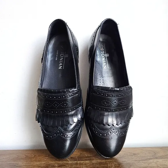Rare Bostonian Leather Dress Shoes Mens 7 W Black Loafer Wingtip Loafer Brogue
