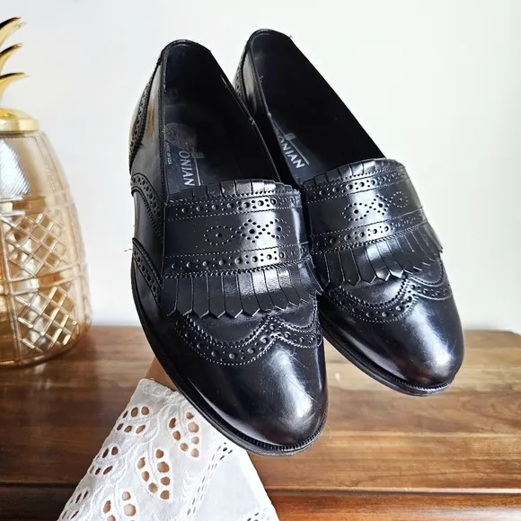 Rare Bostonian Leather Dress Shoes Mens 7 W Black Loafer Wingtip Loafer Brogue