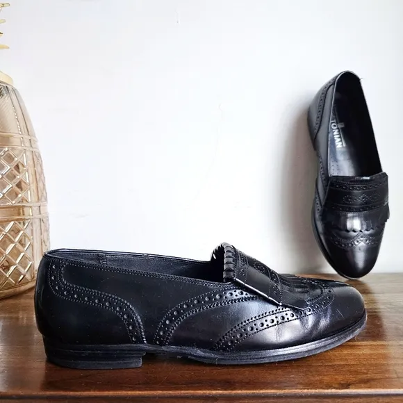 Rare Bostonian Leather Dress Shoes Mens 7 W Black Loafer Wingtip Loafer Brogue