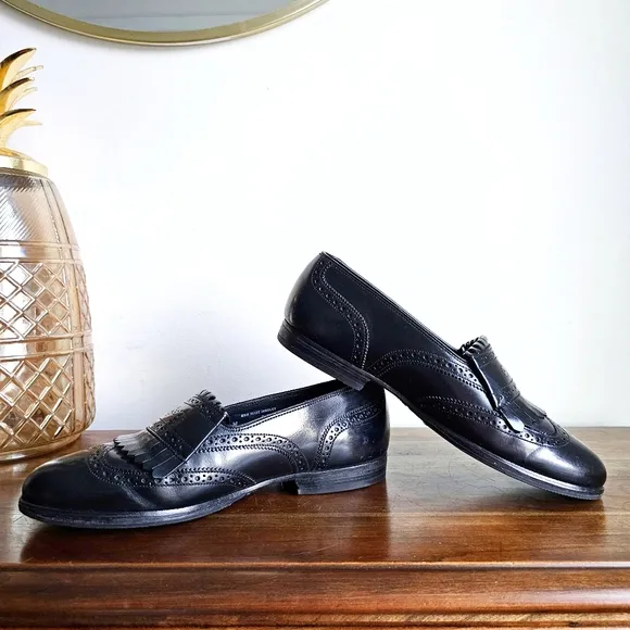 Rare Bostonian Leather Dress Shoes Mens 7 W Black Loafer Wingtip Loafer Brogue
