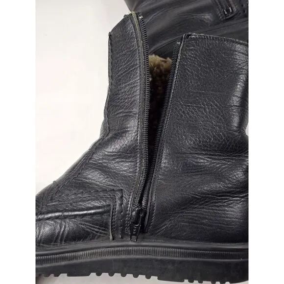 Rare Echtes‎ Lammfell Black Leather Boots With Sheepskin Lining Size 7.5 185410