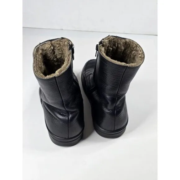 Rare Echtes‎ Lammfell Black Leather Boots With Sheepskin Lining Size 7.5 185410