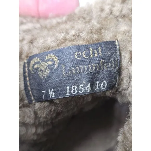 Rare Echtes‎ Lammfell Black Leather Boots With Sheepskin Lining Size 7.5 185410
