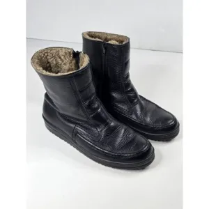 Rare Echtes‎ Lammfell Black Leather Boots With Sheepskin Lining Size 7.5 185410