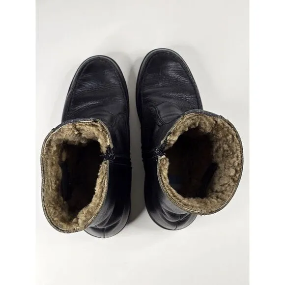 Rare Echtes‎ Lammfell Black Leather Boots With Sheepskin Lining Size 7.5 185410