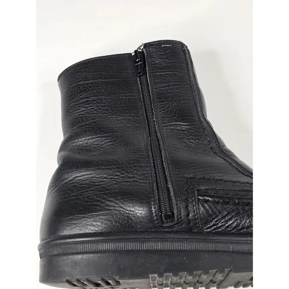 Rare Echtes‎ Lammfell Black Leather Boots With Sheepskin Lining Size 7.5 185410
