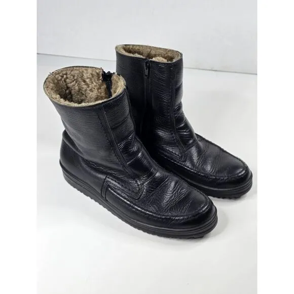 Rare Echtes‎ Lammfell Black Leather Boots With Sheepskin Lining Size 7.5 185410