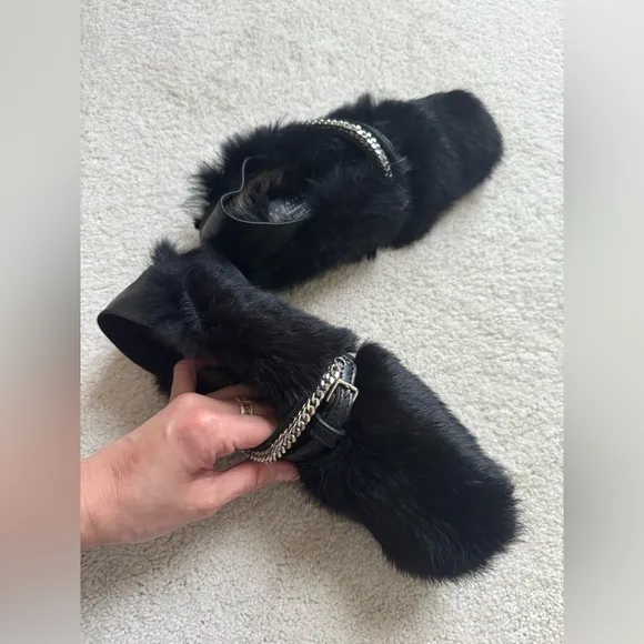 Rare find celebrities black fur shoes Nuogic size 37 made in London