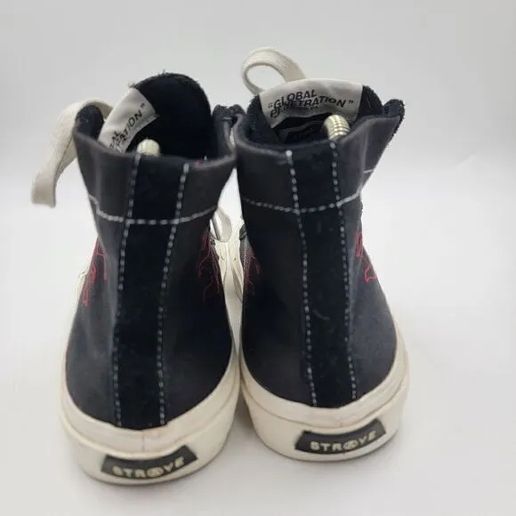 Rare Straye Men's Sz 9 Skate Shoes Black High-top Sneakers Y2K Lace Up Flame