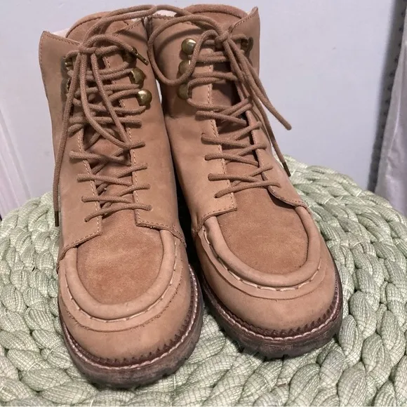 RAYE Revolve Emi Tan Leather Suede Lace Up Moto Combat Boots
