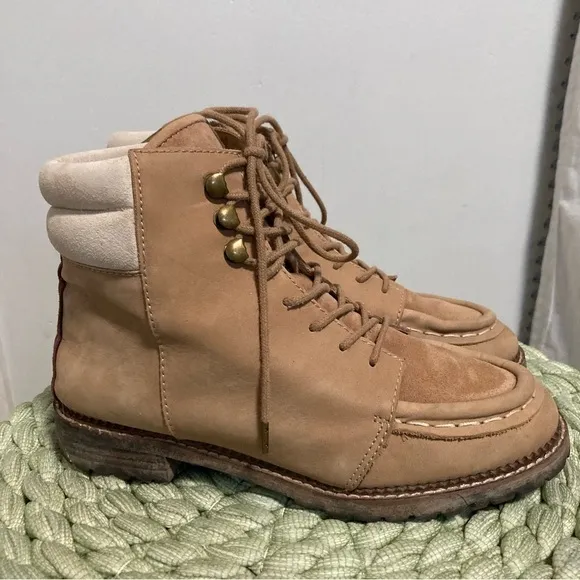 RAYE Revolve Emi Tan Leather Suede Lace Up Moto Combat Boots