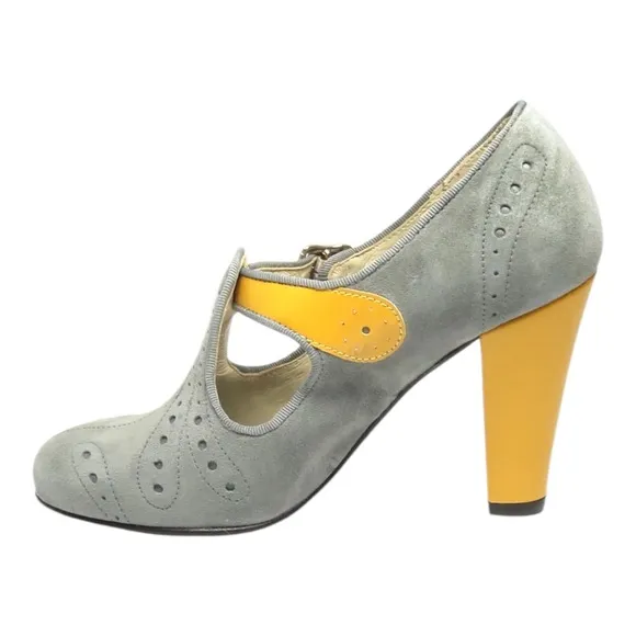 RE-MIX Deluxe Vintage Classic Women size 9.5 gray suede/yellow shoes