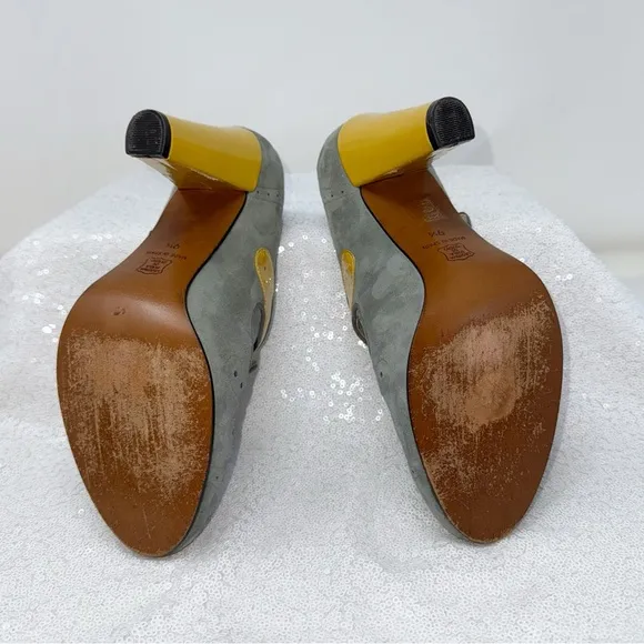 RE-MIX Deluxe Vintage Classic Women size 9.5 gray suede/yellow shoes