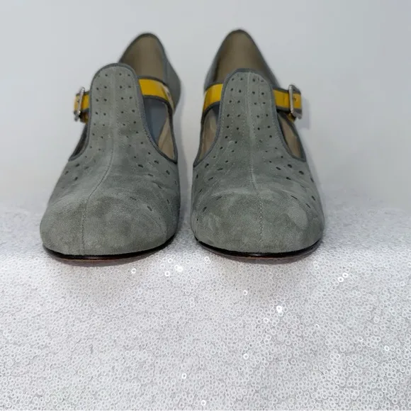 RE-MIX Deluxe Vintage Classic Women size 9.5 gray suede/yellow shoes