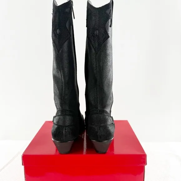 Reba Black Suede Leather Lance Western Boots women’s size 9