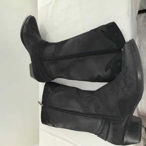 Reba Black Suede Leather Lance Western Boots women’s size 9