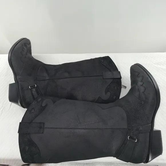 Reba Black Suede Leather Lance Western Boots women’s size 9