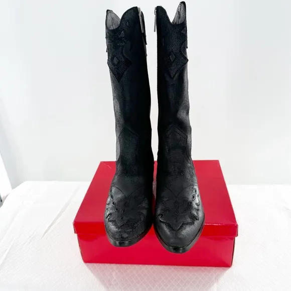 Reba Black Suede Leather Lance Western Boots women’s size 9