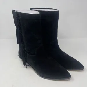 Rebecca Minkoff Boots 7 Black Western Cowgirl Fringe Suede Leather Booties