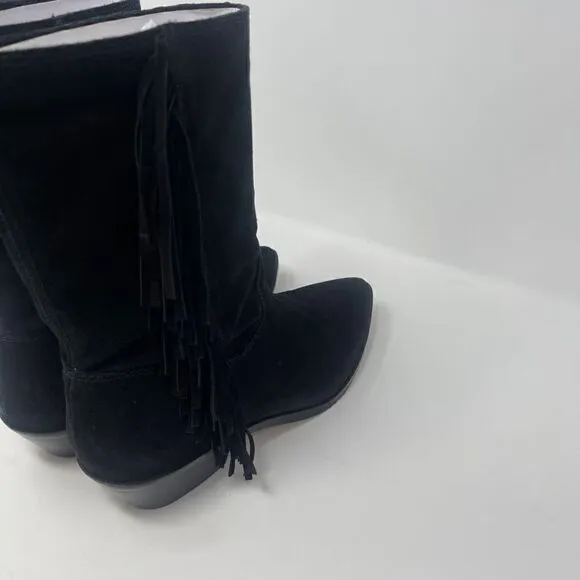 Rebecca Minkoff Boots 7 Black Western Cowgirl Fringe Suede Leather Booties