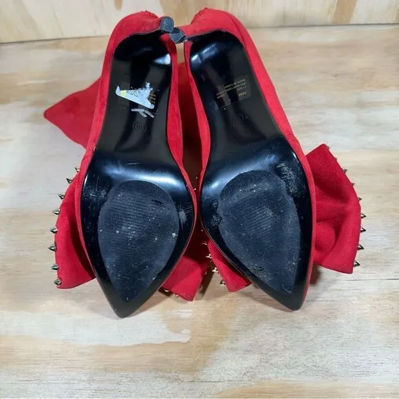 Red Suede Studded Bow Ankle Boots Women’s Size 10