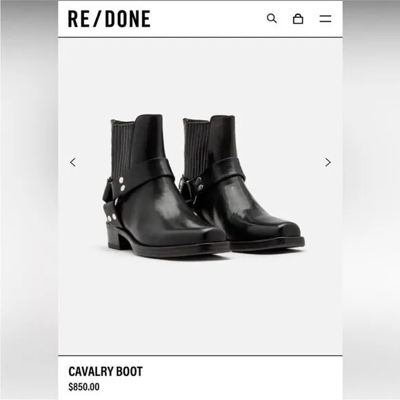 Re/done $850 Calvary western boots in Black Calf Suede