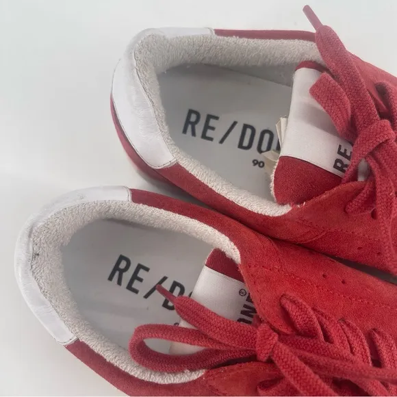 Re/Done 90s Skate Leather Trimmed Suede Sneakers in Red