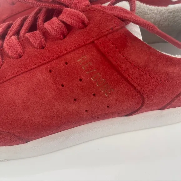 Re/Done 90s Skate Leather Trimmed Suede Sneakers in Red