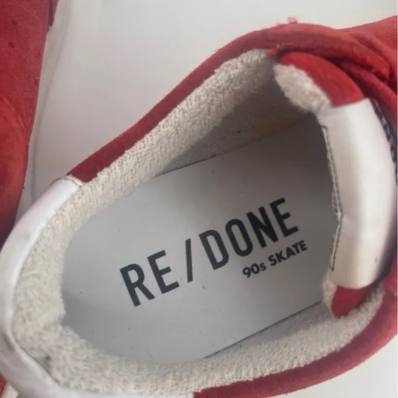 Re/Done 90s Skate Leather Trimmed Suede Sneakers in Red