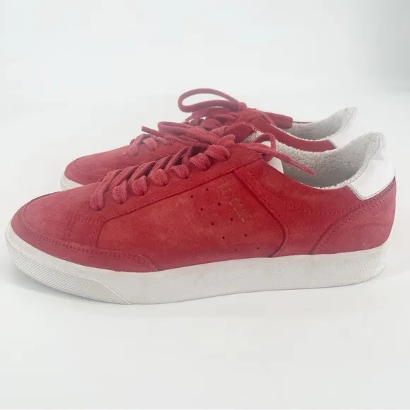 Re/Done 90s Skate Leather Trimmed Suede Sneakers in Red